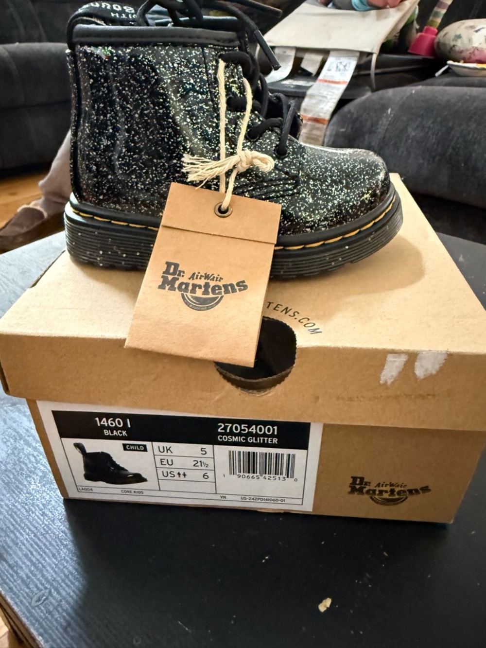 Dr. Martens Kids Black Cosmic Glitter 1460 Lace-Up Boot